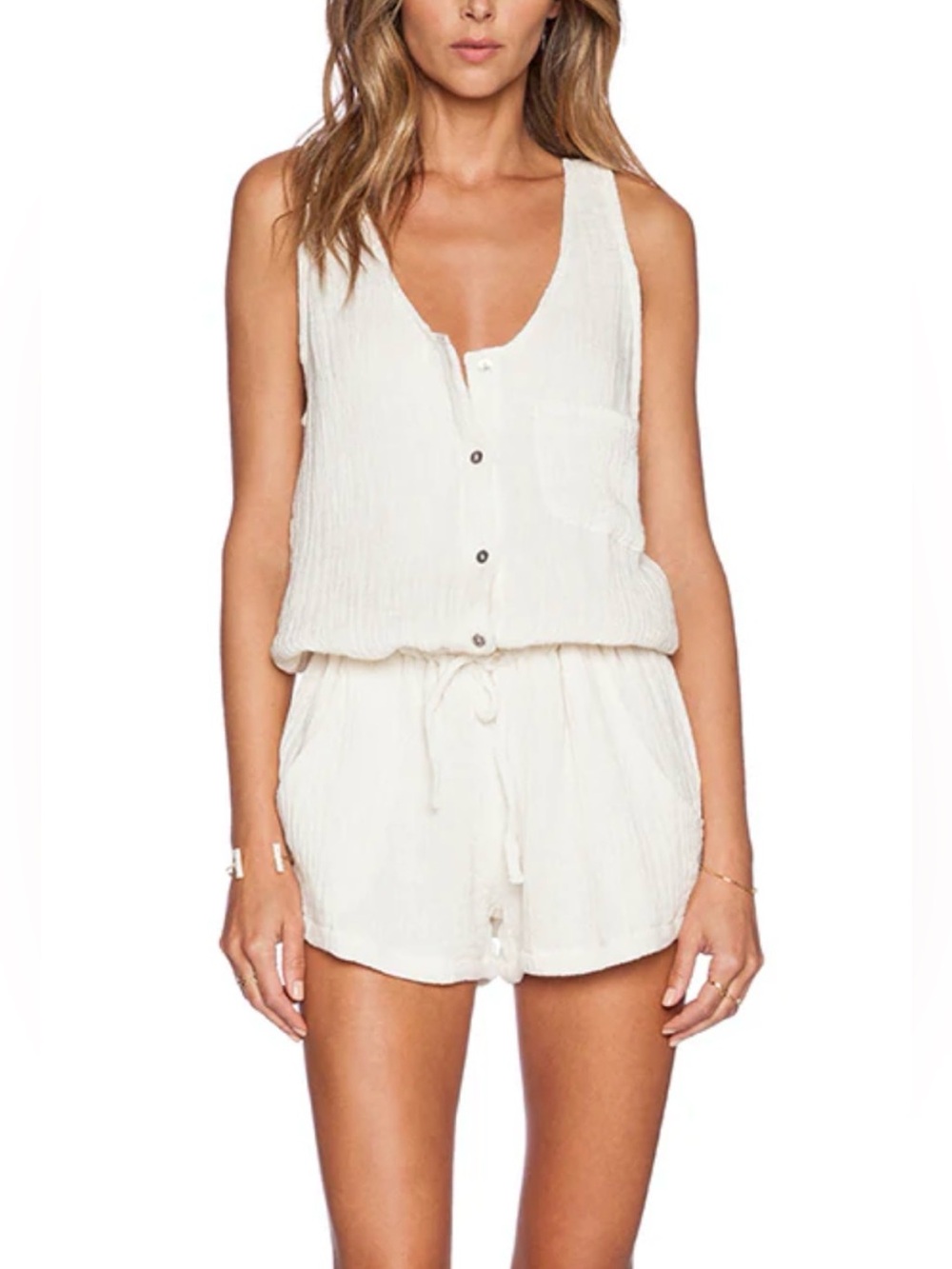 MERRITT CHARLES 
Mex Button Up Romper in
Creme